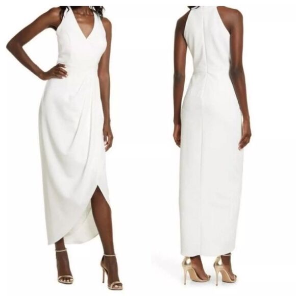 XSCAPE Tulip Hem Sleeveless Crepe Gown Dress Ivory 8 NWT - Picture 1 of 5